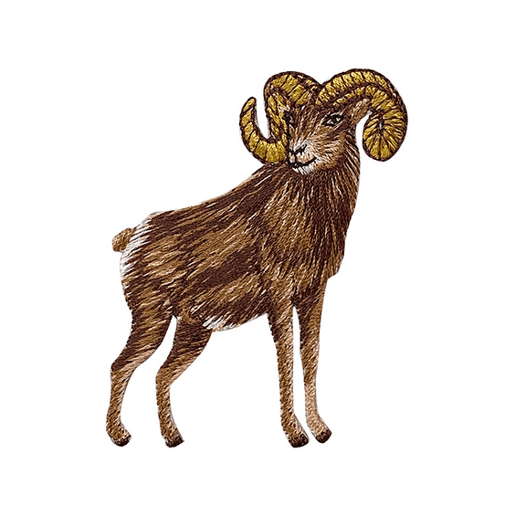 Ram, Big-Horned Sheep, Realistic Animals, Embroidered, Iron on Patch