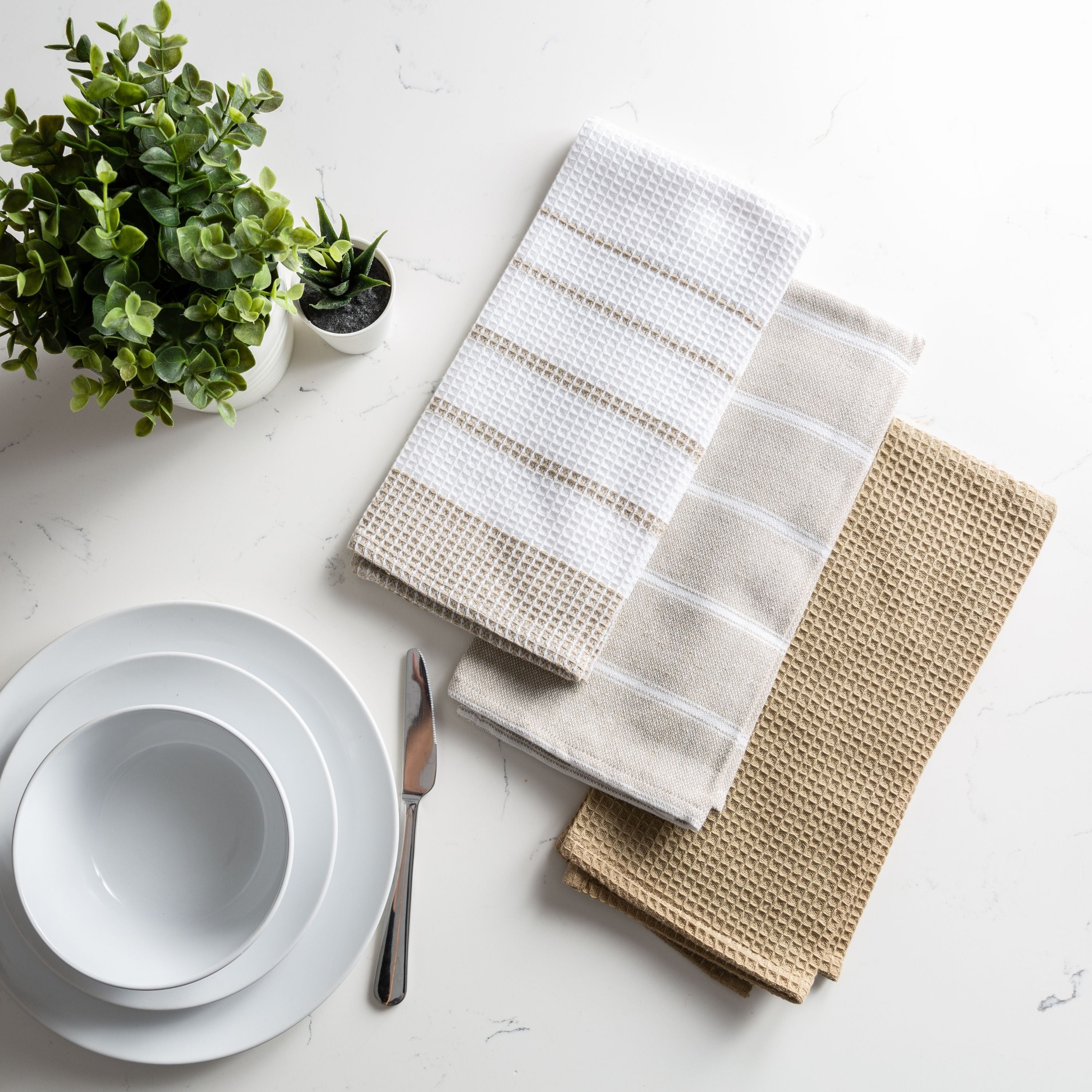 Fabstyles Fouta 3 Piece Assorted Kitchen Towel Set 100% Cotton, 26" x 18"