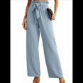 thumbnail image 1 of Pantalones Anchos para Mujer con Bolsillos, Cintura Alta, Nudo Ajustable, Holgados, Informales, para Trabajo y Negocios. Azul S, 1 of 6