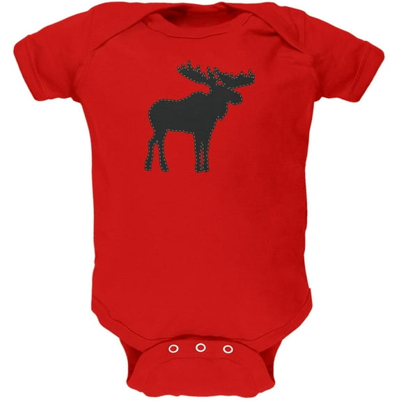 Moose Faux Stitched Red Soft Baby One Piece - 12 month