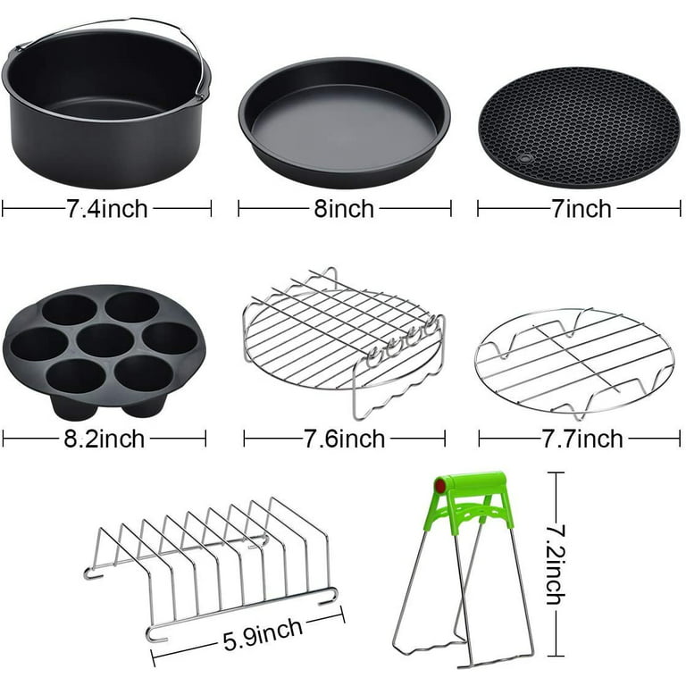 Air Fryer Accessories, Set of 12 Fit for 5.3Qt and Larger Air Fryer with  Cake & Pizza Pan, Metal Holder, Skewer Rack & Skewers, etc, Nonstick  Coating