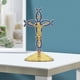 thumbnail image 3 of Figura de cruz de pie, estatua de cruz, adorno de mesa, estatua de crucifijo de Jesús Oro Azul, 3 of 9