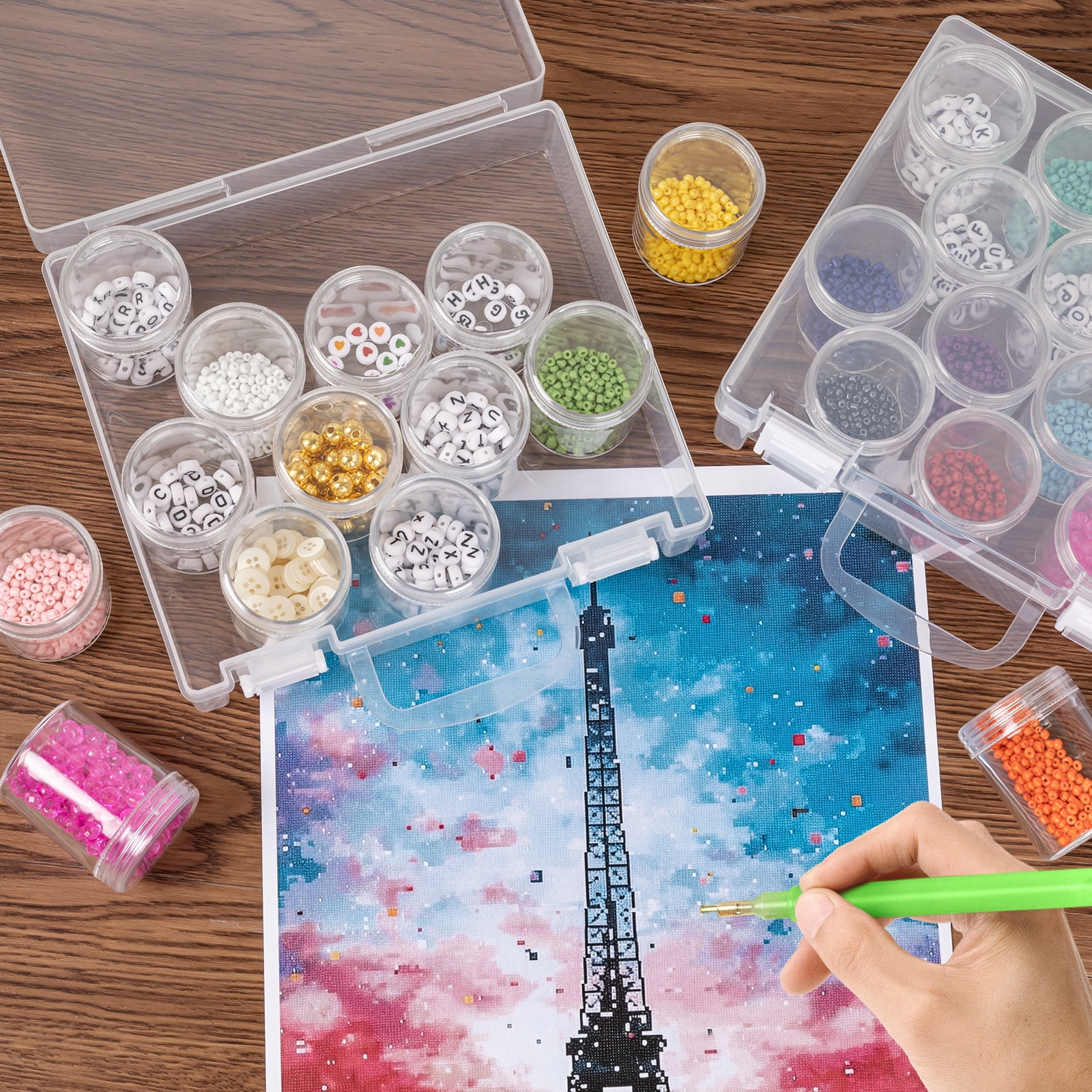 Bead Organizer, Diamond Painting Storage Containers, 14 Grids Clear Bead Organization Diamond Painting Accessories Small Storage Containerfor Craft, Jewelry and Earrings (2 Pack)