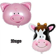 Huge Barn Farm Balloons Animals Birthday Cow Pig Party Animal Head Safari Foil Balloon Inflatable Favors Baby Shower Decorations Supplies (Pig&Cow)