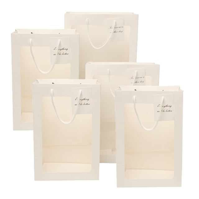 KAKOWELY window bag 5pcs Portable Flower Paper Bag Handheld Transparent Window Gift Package Containers11.81"X7.87"X5.91"