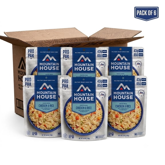 Mountain House Freeze Dried Chicken & Rice Emergency Survival Food Pro-Pak for Camping Hiking and Backpacking 6 Pouches