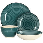 Elama Gia 24 Piece Round Stoneware Dinnerware Set in Dark Green