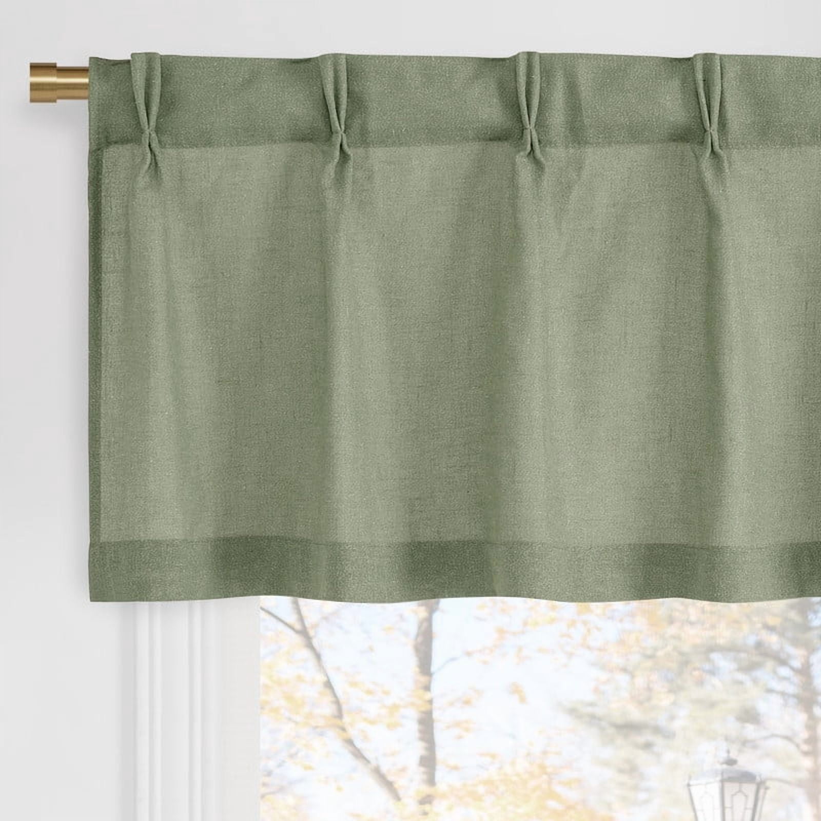 NICETOWN Pinch Pleated Linen Valance 18 Inches Long, Sage Green Cafe Curtains French Country Light Filtering Short Curtains for Bedroom Living Room, 40"x18", 1 Pair
