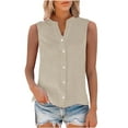 thumbnail image 5 of Tank Top for Women Under 20$, Khaki Y2K Tops Baberdicy Cotton Linen Shirts for Women Sleeveless Collared Tops Oversized up Blouses Work Shirts Casual Summer Tshirt, 5 of 9