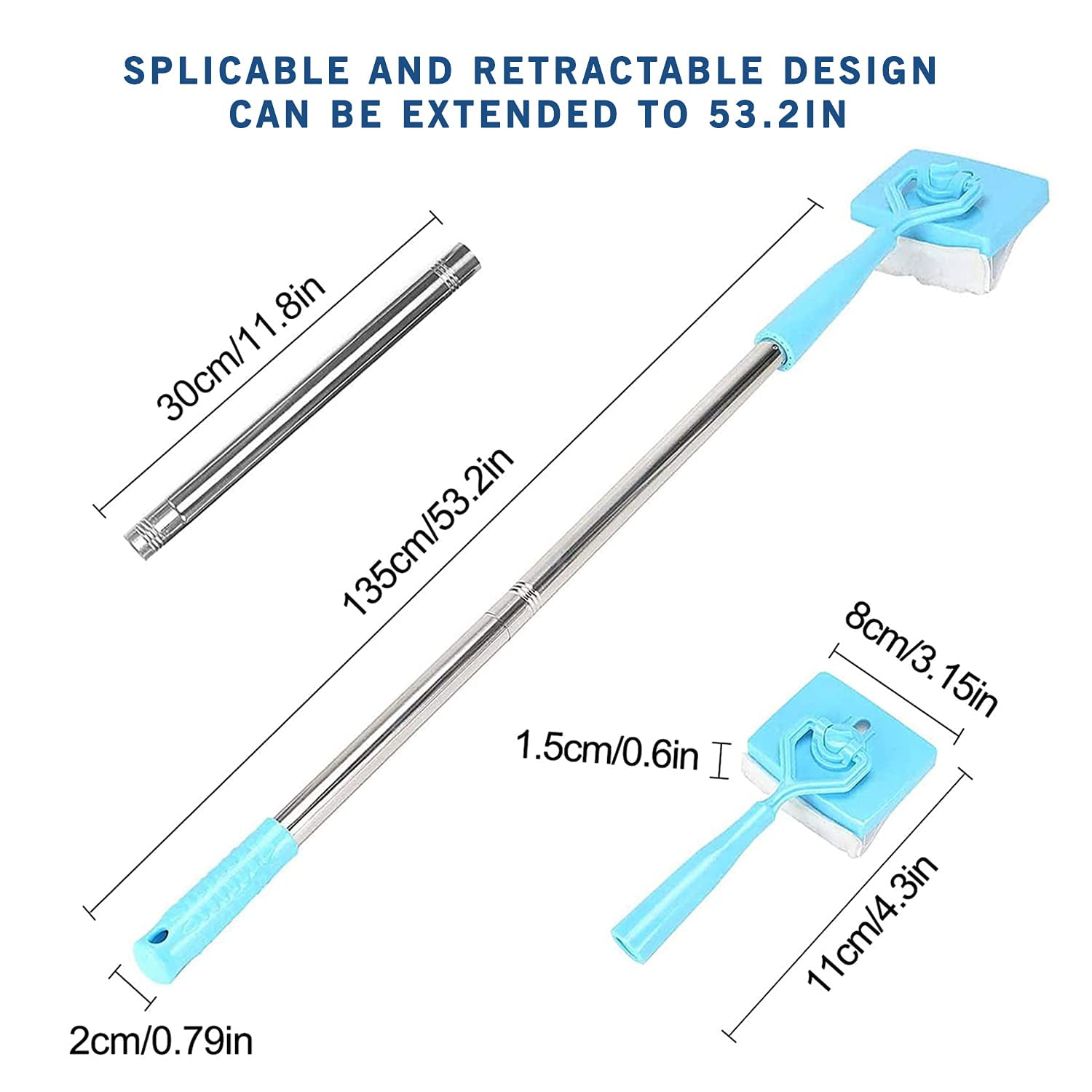 HIPTIS Baseboard Cleaner Tool, Wall Cleaner with Ajustable 54'' Long Handle  4 Reusable Cleaning Pads for Baseboards Cleaning, Ceiling & Floor Clean in