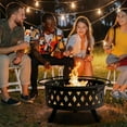 thumbnail image 2 of Spaco 32 Inch Metal Fire Pit with Lifting Ring, Burning Firewood Basin with Rhombus Hole, Fire Pit with Mesh Cover for Outdoor, Black, 2 of 16