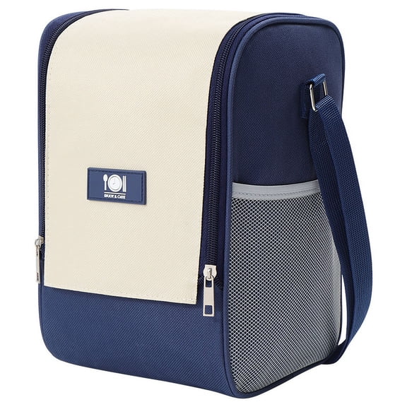 Premium Insulated Lunch Bag, Large Capacity (7.8L) Cooler Tote, Double Zipper Open with Back & Side Mesh Pockets for Adults/Office/Picnic.Deep Blue