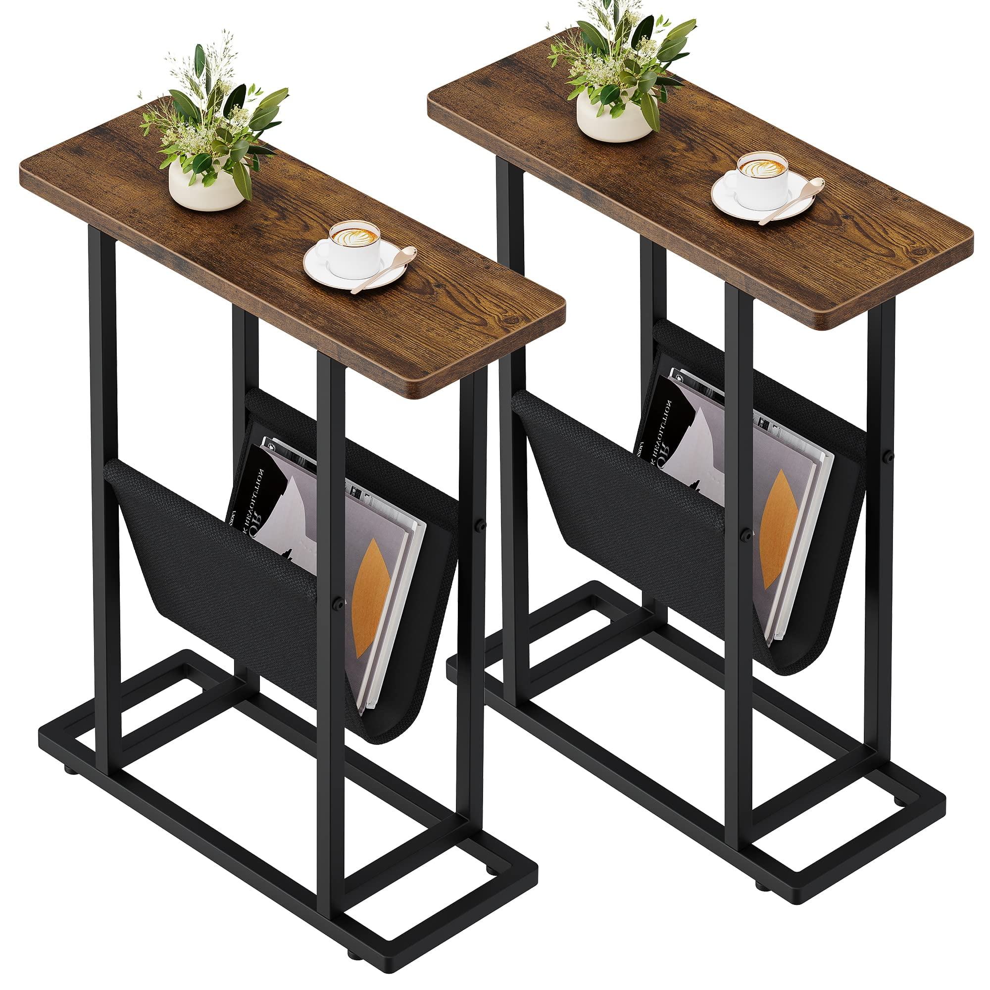 Narrow Side Table for Small Spaces, Slim Thin End Table with Storage