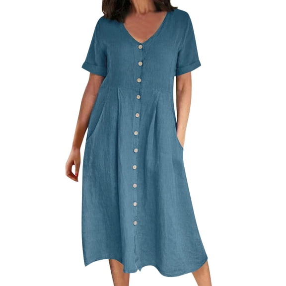 Hontri Women's Casual Dress, Womens Dress Summer Long Dresses with Pockets Sky Blue L