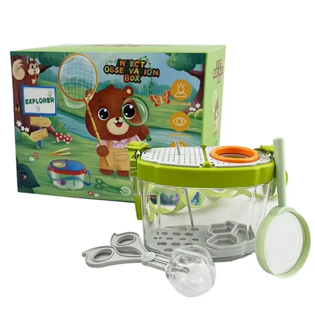 Outdoor Insect Box Magnifying Glass Observation Kit Insect Catching Cage Kids Science Nature Exploration Tool Educational Toy