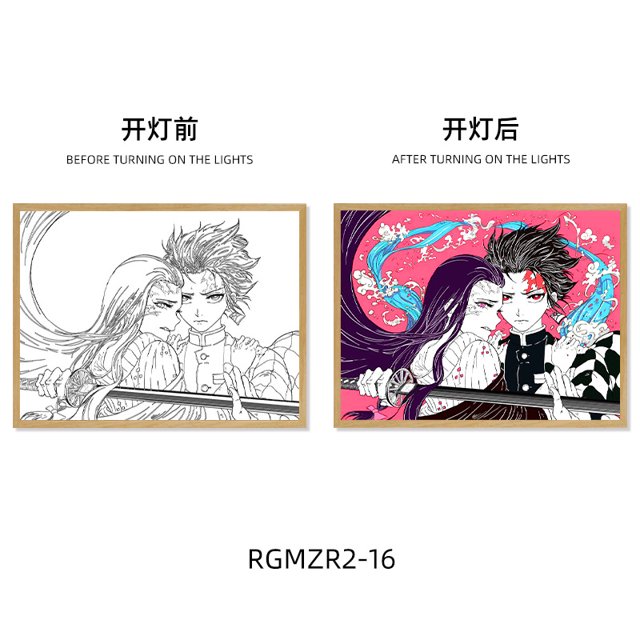 Lámpara de luna con pintura de luz de anime Kyojuro Rengoku Kimetsu Demon Slayer, marco de fotos LED para arte de pared de habitación, decoración de Hoom No Yaiba, regalos