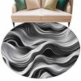 thumbnail image 2 of Abstract Waves Round Area Rug 5 FT, Non Slip Bedroom Rugs, Black Grey Modern Geometric Striped Washable Soft Circular Carpet Non-Shedding Floor Mat for Kitchen Dining Room Foyer Balcony Dorm, 2 of 8