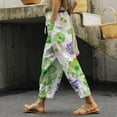 thumbnail image 2 of Travel Outfits Women Airport Women's Summer Printed Linen Drawstring Elastic Waist Pants Lightweight Straight Leg Casual Trousers With Pockets For Vacation And Women Casual Pants Suits Green M, 2 of 5