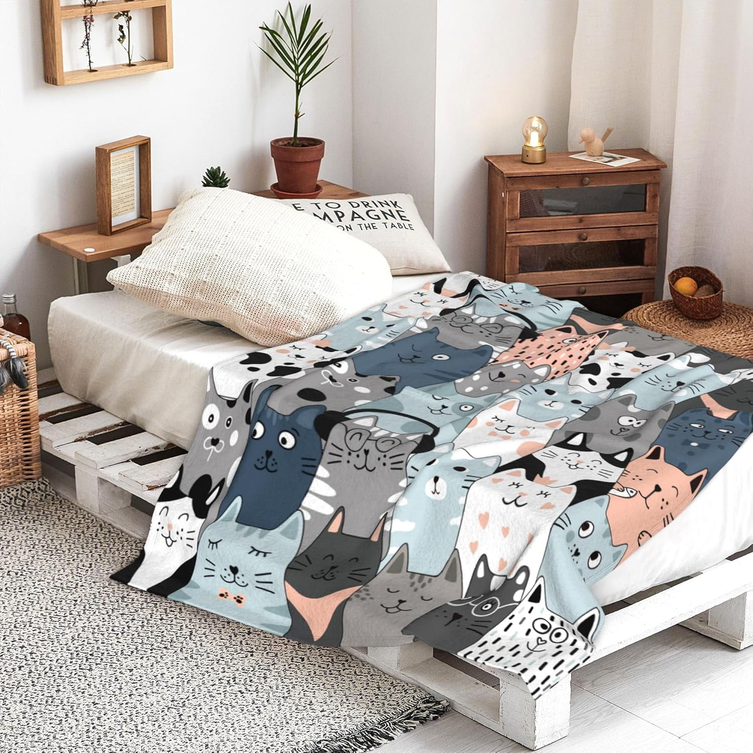Cat Blanket Ultra Soft Flannel Merch Cat Throw Blanket Stuff Gifts for Cat Lovers for Girls Women Kids Boys Adults 60"X 50"