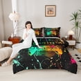 thumbnail image 4 of Castle Fairy Teens Teal Orange Gamepads Twin Comforter Sets,Abstract Graffiti Bedding Set, 4 of 8