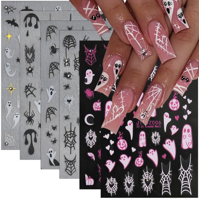 Pegatinas para uñas HREJHDS Halloween, 6 hojas, 3D autoadhesivas