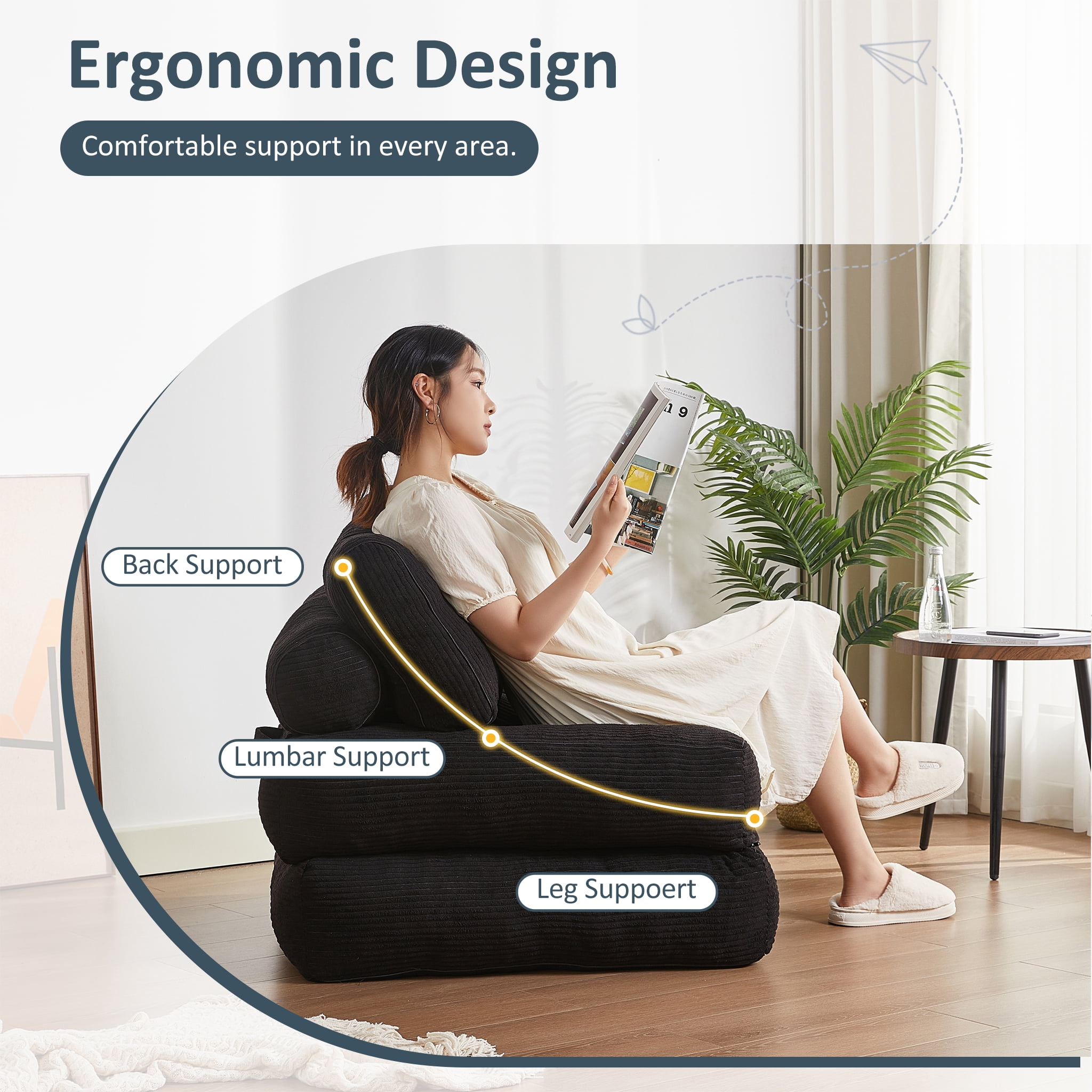 EJC Folding Sofa Bed - Convertible Futon for Homes & Small Spaces, Comfortable Portable Chair for Livingroom and Bedroom, Black