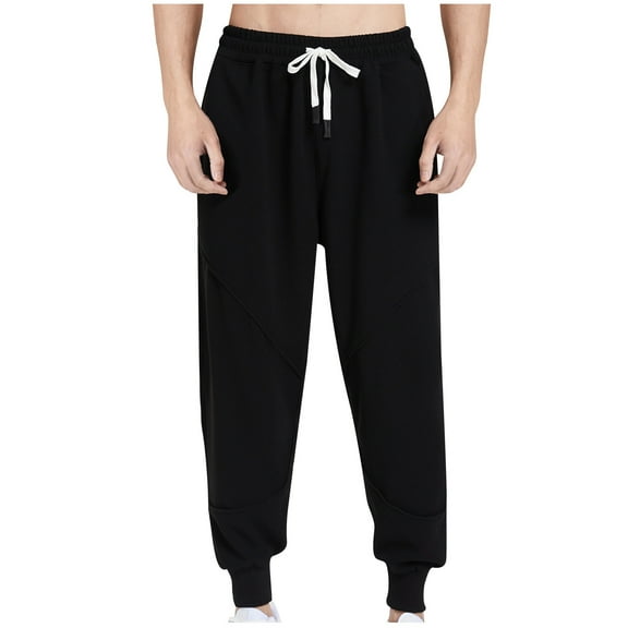 Inleife Mens Pants Clearance Men's Fashion Solid Drawstring Elastic Waist Casual Sweat Length Pants