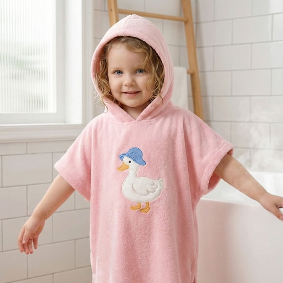Kids Hooded Towel Poncho, Ultra Soft Coral Fleece Baby Bath Robe, Quick Dry Animal Cape for Toddlers, Goose Design Swim Beach Gift