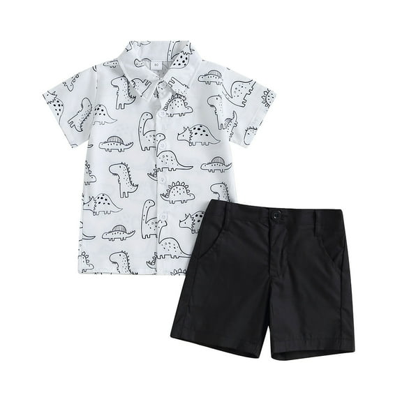 LYMAYTER Newborn Boys Shirt Outfits 2PCS Baby Print Short Sleeve Shirt   Shorts Set for 6 M-3 T