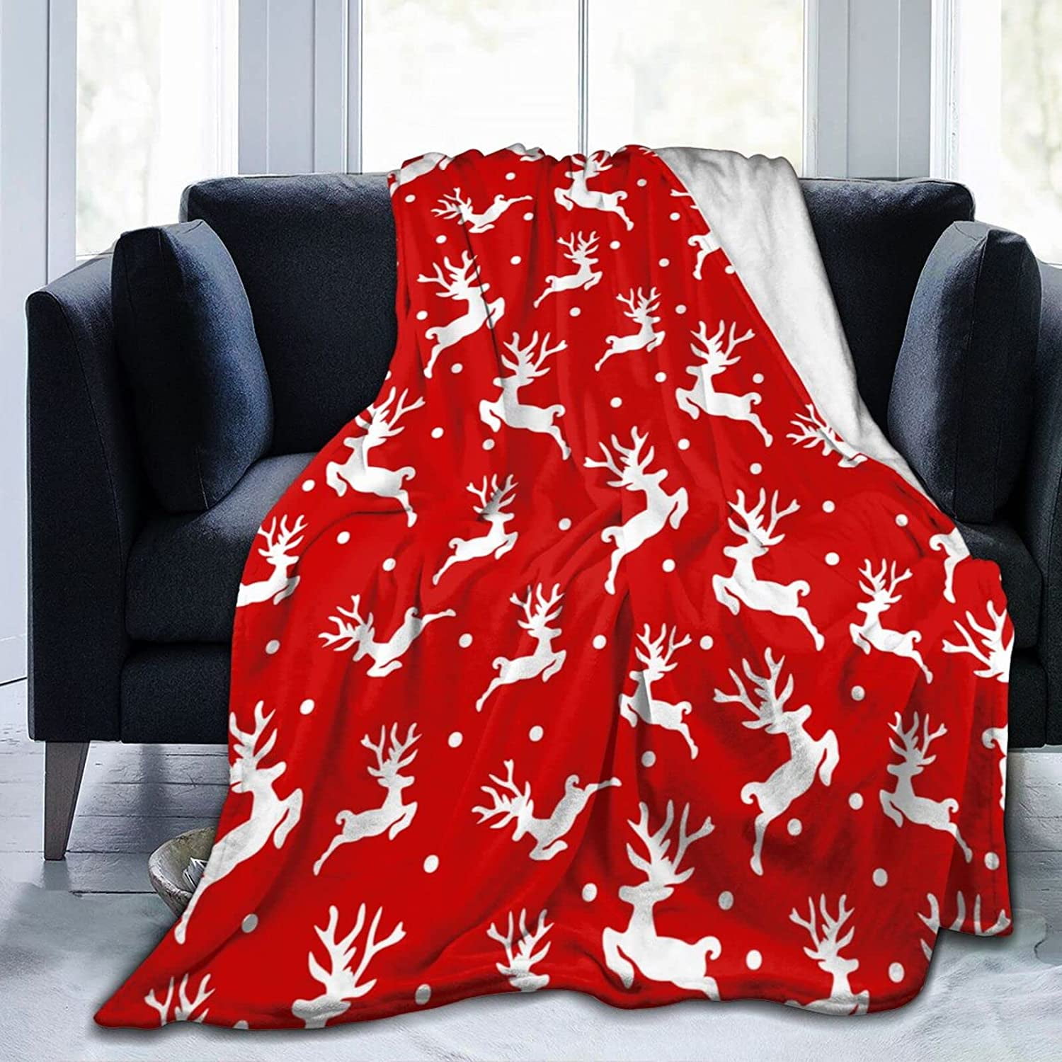 Throw Blanket Red Christmas Deer Super Soft Micro Fleece Bed Throw Blanket Plush Lightweight Decorative Couch Sofa Travel Lap For Men Women Kids 6h