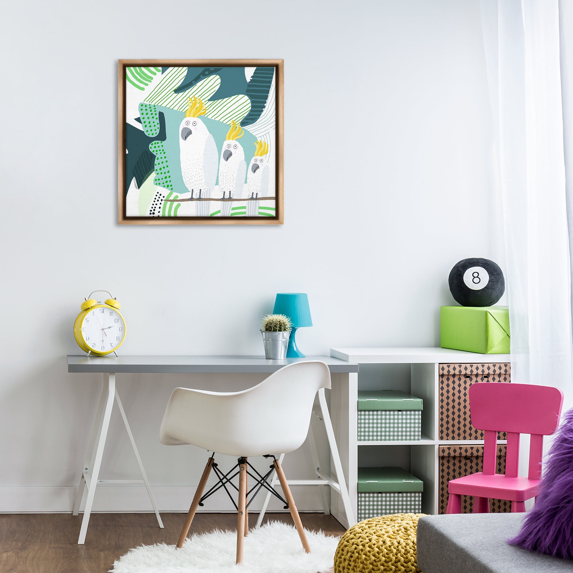 Stupell Industries Whimsical Patterned Cockatoo Animals Painting Brown Floater Framed Canvas Art Print Wall Art, 25 x 25