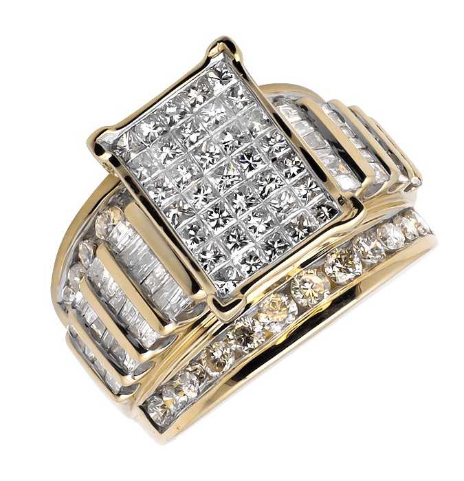 Jewelry Unlimited - Ladies 10K Yellow Gold Baguette Princess Cut Real