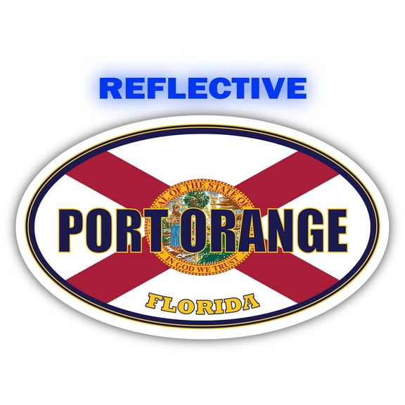 Port Orange City Florida State Flag | FL Flag Volusia County Oval State Colors Reflective Sticker Car Decal 3x5 inches