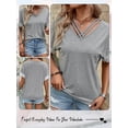 thumbnail image 5 of HUBERY Women Strappy V Neck Lace Patchwork Short Sleeve Solid Color Top, 5 of 5