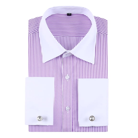 TANSILING Men's French Cuff Dress Shirt Pleated Formal Fit Long Sleeve with Cufflinks