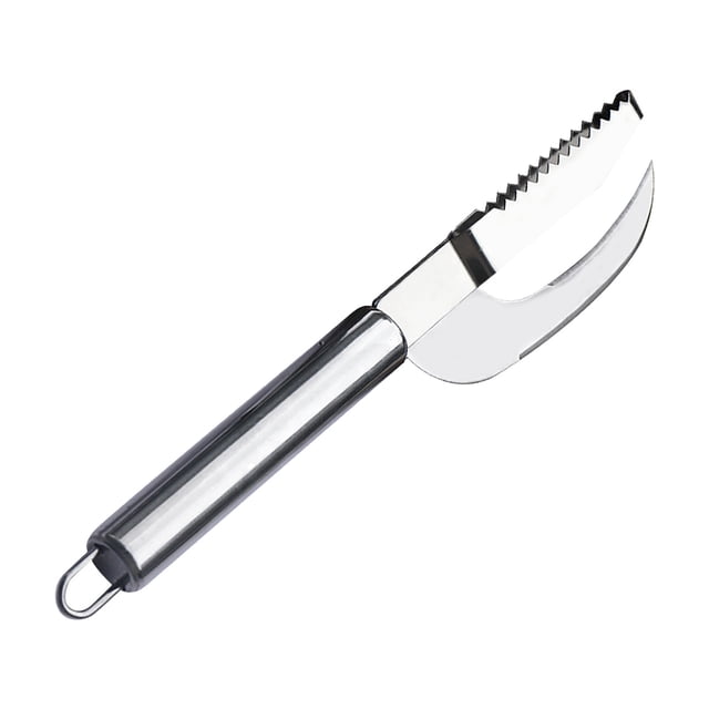 Versión mejorada 2024: cuchillo para pescado 3 en 1 de acero inoxidable, pelador de gambas y limpiador de bocas; utensilio de cocina