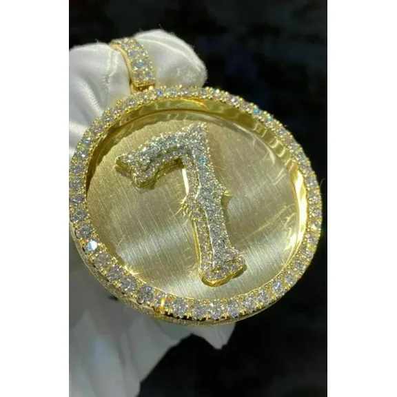 3Ct Round Cut Lab-Created Diamond Number 7 Men's Pendant 14K Yellow Gold Plated