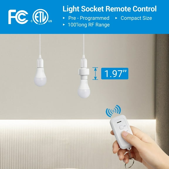 DEWENWILS Remote Control Light Bulb Socket E26/E27 Bulb Base,  Lamp Bulb Socket with Switch for Pull Chain Light Fixtures