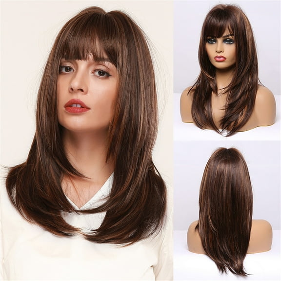 DOPI New 60cm straight smooth long hair wig with side bangs(2Pack)