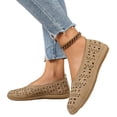 thumbnail image 2 of Domuza Women's summer Fashionable Casual Solid Color Hollowed Out Breathable Loafers Spring Style Comfortable Shoes Flat Shoes Khaki 8.5（EU-41）, 2 of 5