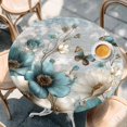 thumbnail image 4 of Round Table Cover 45-54 Inch Teal Tulip Butterfly Waterproof Reusable Table Cloth Round Fitted Vinyl Tablecloth with Elastic Edged for Parties Outdoors, Beige Turquoise Floral Farmhouse Blue, 4 of 6
