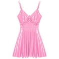 thumbnail image 5 of TiaoBug Womens Wet Look Gothic Slip Dress Patent Leather Mini Dress Rave Party Clubwear Pink 3XL, 5 of 7