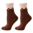 thumbnail image 2 of dianhelloya 1 Pair Winter Socks Wind-proof Soft Touch Adorable Mid Cuff Cat Print Lady Socks for Daily Wear Coffee, 2 of 8