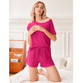 thumbnail image 4 of Ensemble de Pyjama 2 Pcs pour Femmes Manches Courtes Vêtements de Nuit Doux Col Rond Ensemble de Shorts Imprimés avec Poches P-TTG, 4 of 5