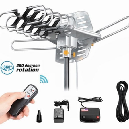 TV Antenna - Outdoor Digital HDTV Antenna 150 Mile Motorized 360 Degree Rotation, OTA Amplified HD TV Antenna for 2 TVs Support - UHF/VHF/1080P Channels Wireless Remote Control - 32.8ft Coax