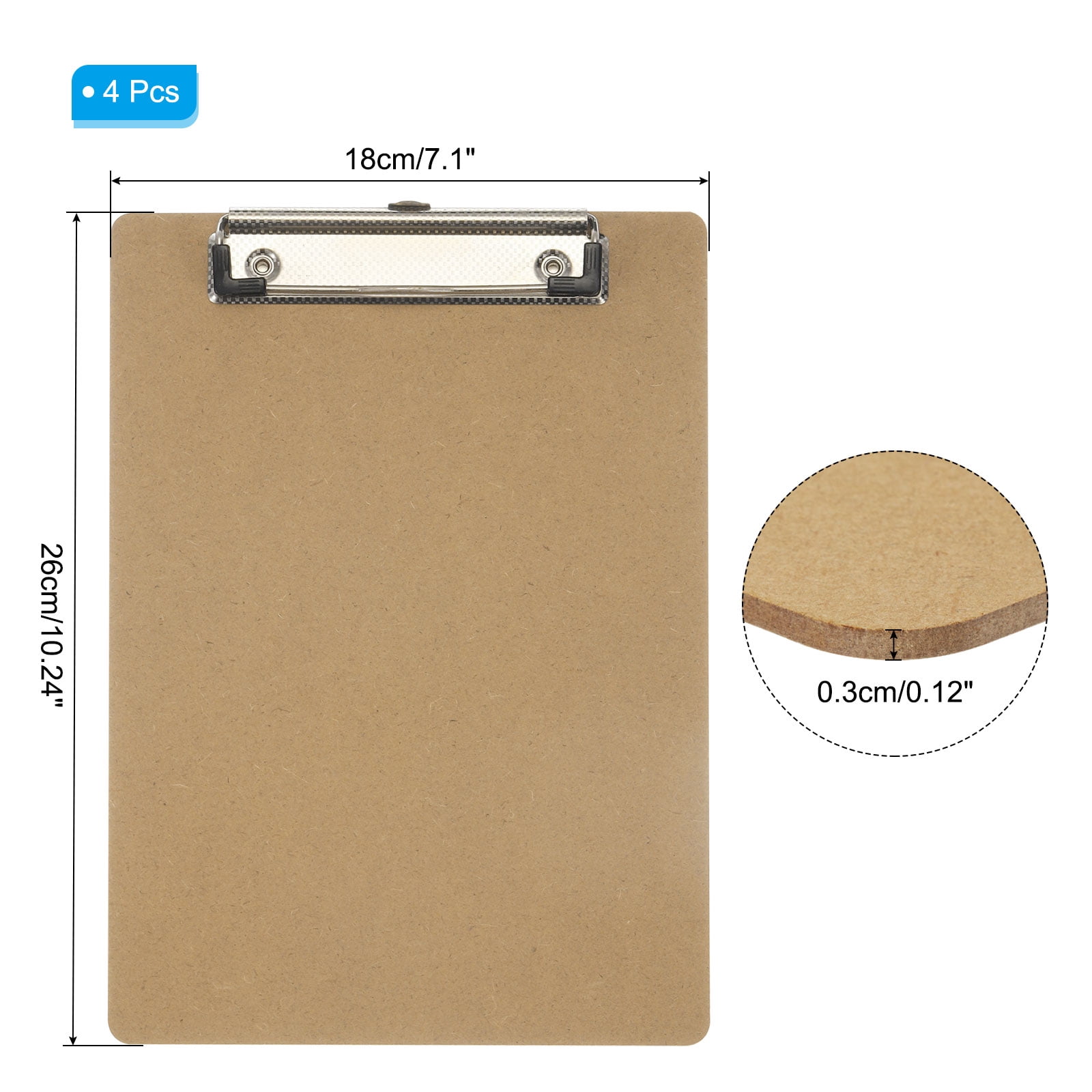 Uxcell 7.1" x 10.2" Vertical Clipboard, 4 Pcs Hardboard with Low Profile Clip,Brown