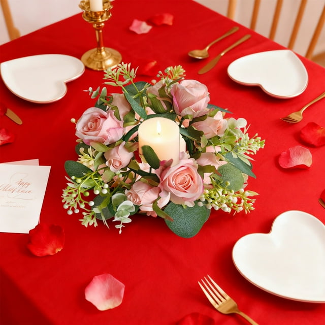 Fridja Christmas Party Decorations Candles Rose Rings Valentine's Day Rose Rings Dining Table Party Decoration Candlestick Flower Wreath
