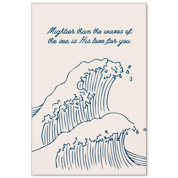 Christian Bible Verses Wall Art Minimalist Psalm Posters Mightier Than The Waves Of The Sea Is His Love for You Inspirational Prints Blue and White Canvas Wall Decor