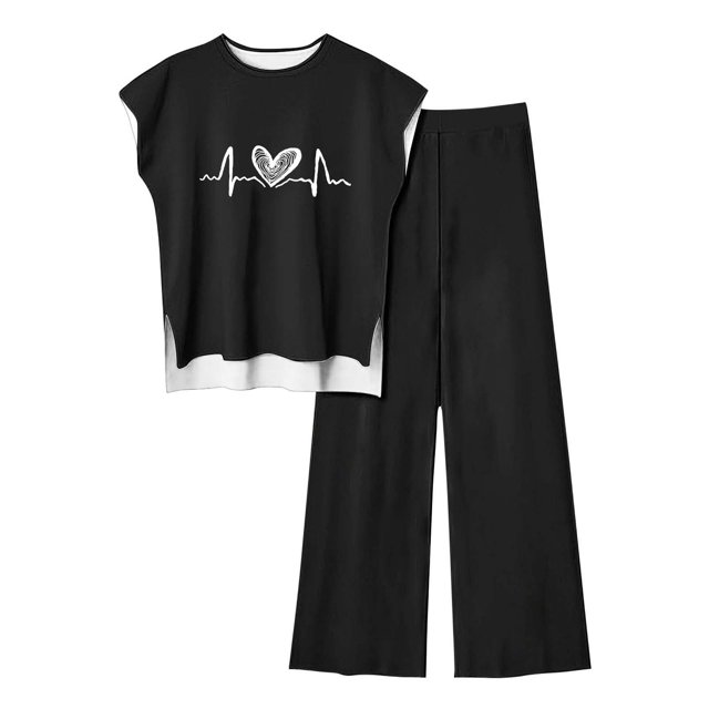 Pantalones Casuales sin Mangas Impresos con Cuello Redondo Conjunto Superior, Pantalones Ligeros Mujeres para Primavera Verano
