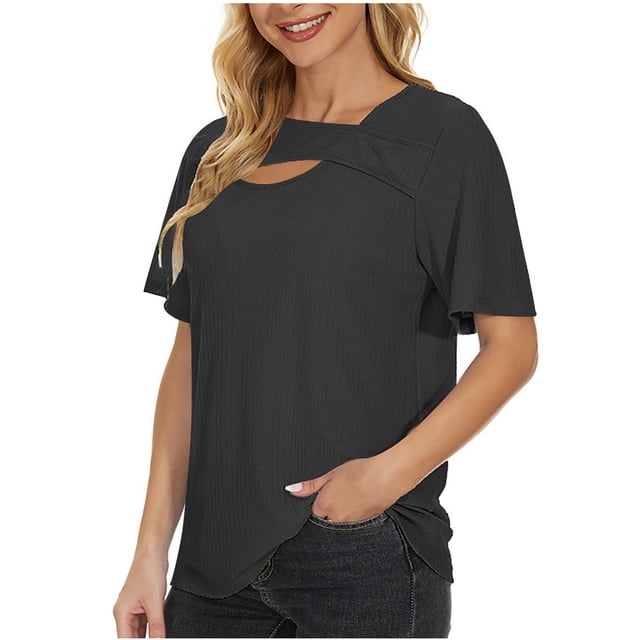 Pompotops Mode Femmes Été Décontracté Ample Manches Courtes Pull T-Shirt Blouse Unie